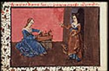 Arachne bragging of her weaving to Minerva